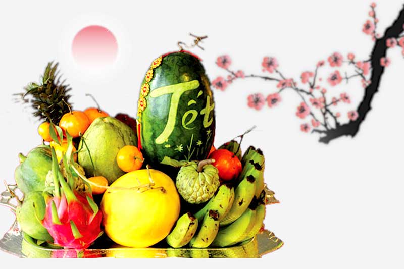 Cinco bandeja de comida en el año nuevo lunar de Vietnam