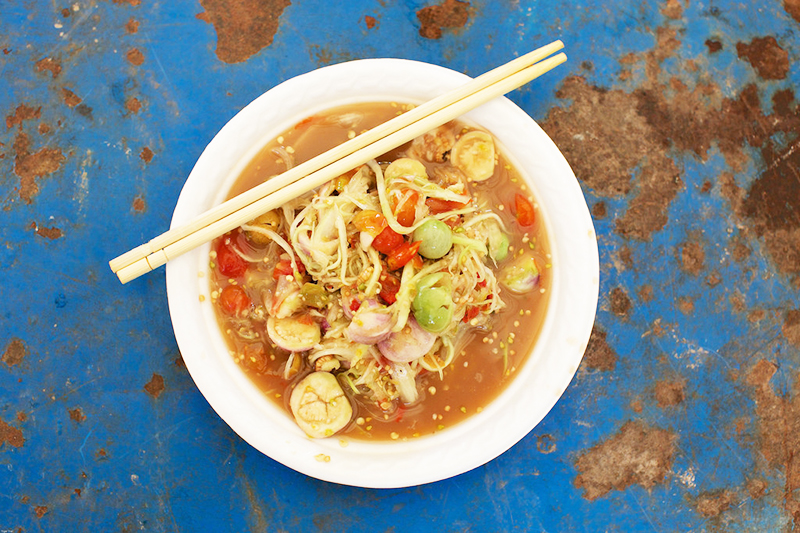 Salada de mamão verde - Laos Salada de mamão verde - Visitar Laos