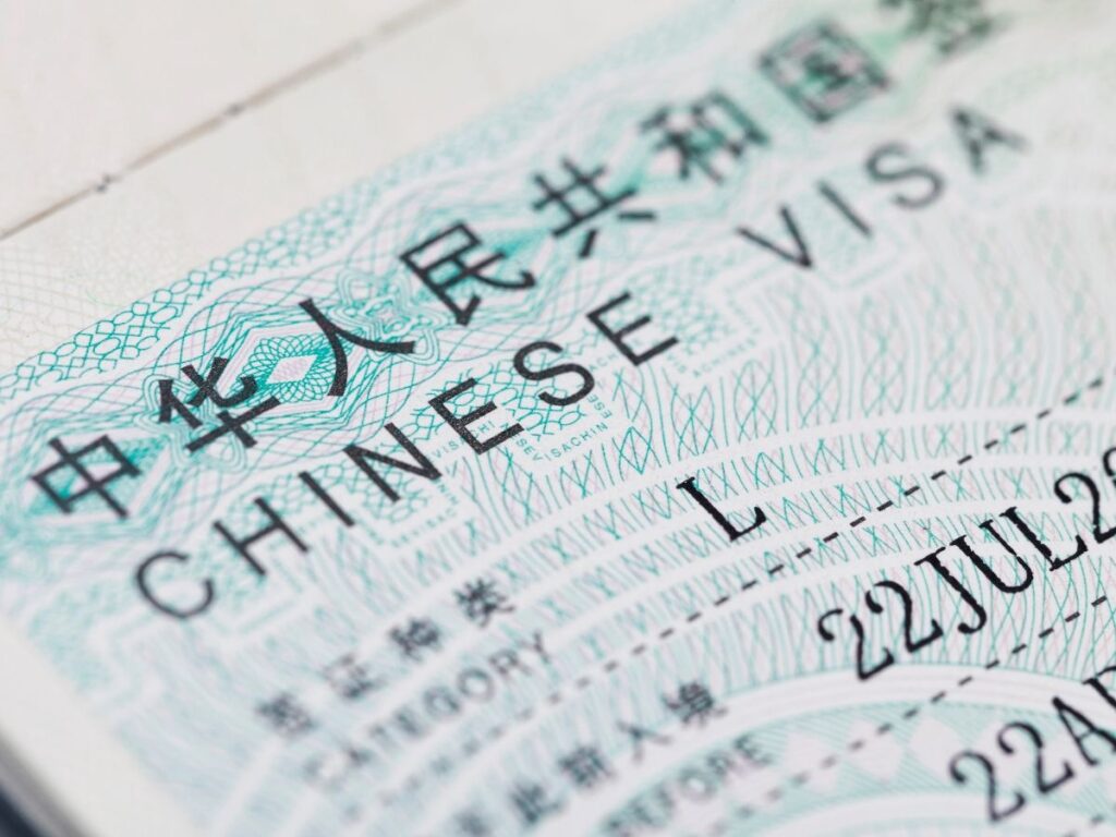 Visado chino en un pasaporte